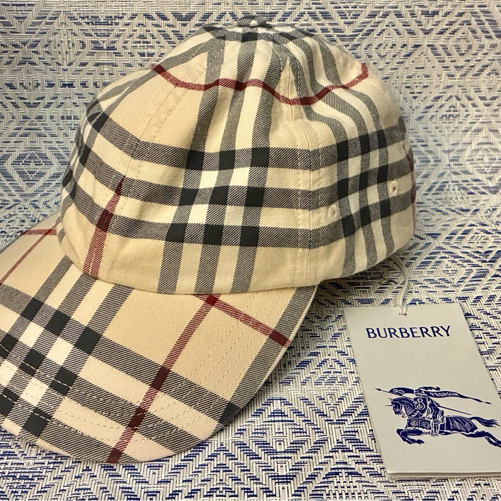 Burberry Beige and Black Checkered Hat